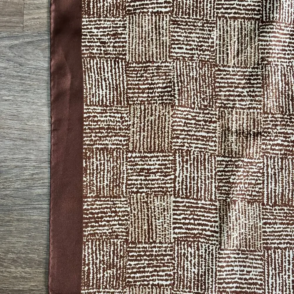 Vintage Bill Blass Silk Scarf Brown White Check Pattern 28” Square Designer